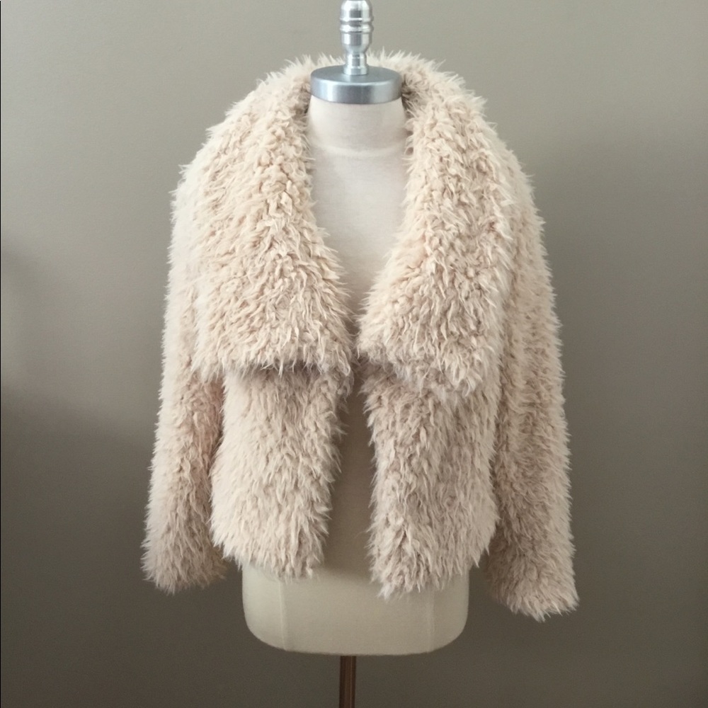 Main Strip Cream Faux Fur Teddy Coat